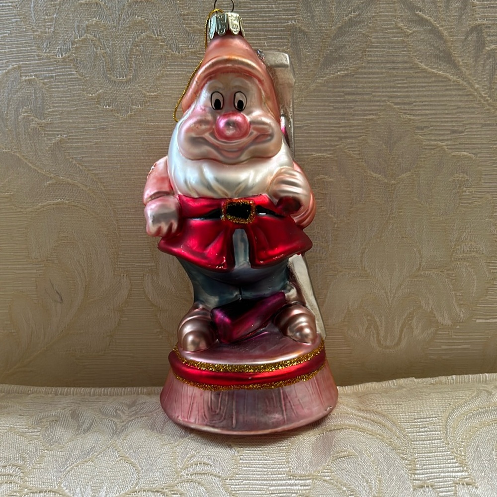 Vintage Disney Blown Glass “Happy” Dwarf Ornament. Good Condition. No box.